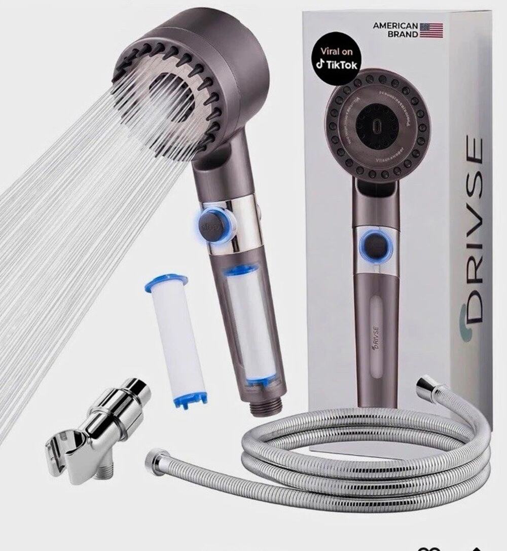 Drivse Filtered High Pressure Handheld Shower Head 3 Modes SS Hose Gray